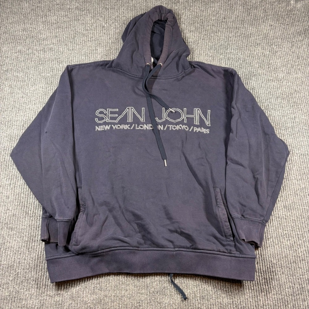 Vintage‎ Sean John Hoodie Men's XXL Navy Blue Embroidered Logo Pullover Y2K
